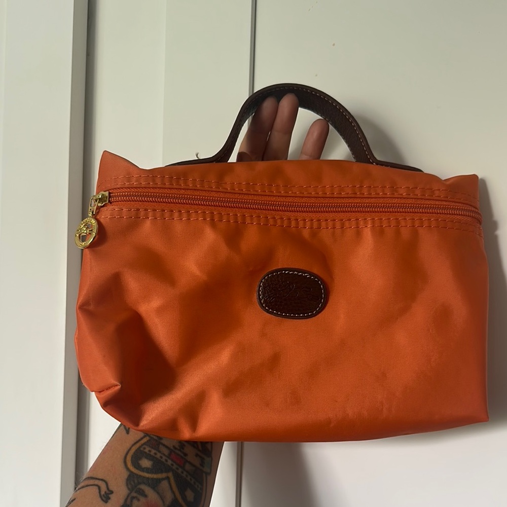 Orange Nylon Bag with Brown Leather Accent
